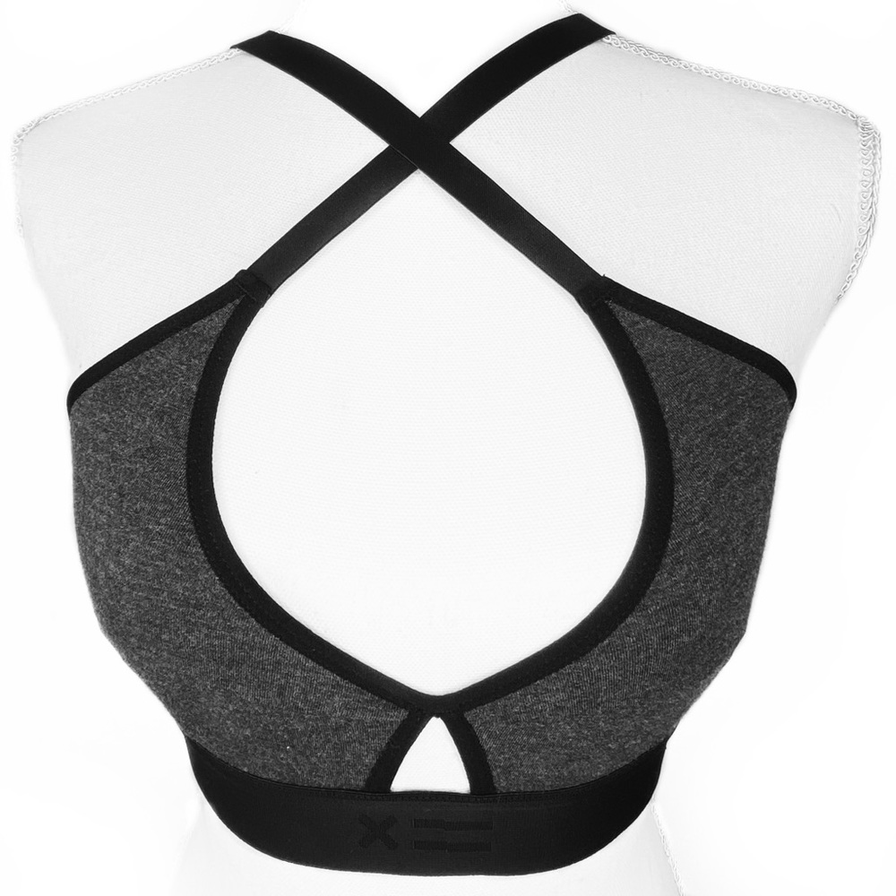Gray Black Criss Cross Comfy Athleisure Jog Yoga Neutral Racerback Sports Bra S